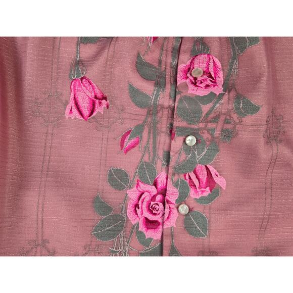 ALFRED SHAHEEN Vintage 70s PINK ROSE PRINT SHIRT DRESS Size Medium Hawaiian - Picture 10 of 12